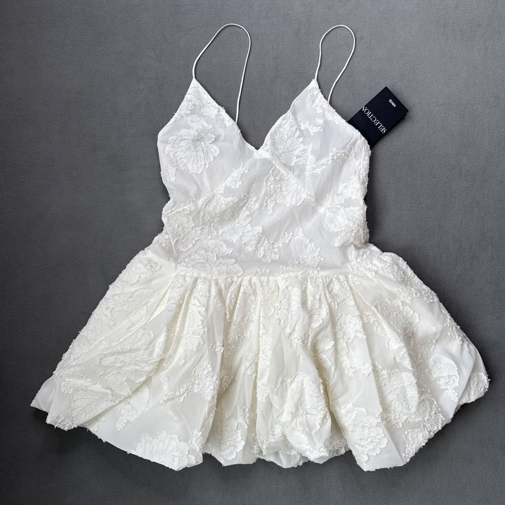 MANGO Selection Premium Dress Womens 6 Ivory Mini Textured Balloon Bridal NWT